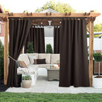 NICETOWN 2 Panels Outdoor Curtainss 95" Long for Patio Waterproof, Sticky Tab Top Thermal Insulated Blackout Drapes Privacy Curtainss for Outdoor Living Dividers, W52 Per Panel, Toffee Brown