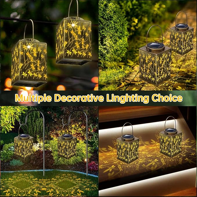Lanterns, 2-Pack Bronze Metal Solar Outdoor Hanging Lights