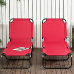 Outsunny 2 Piece Folding Chaise Lounge Pool Chairs, Outdoor Sun Tanning Chairs with 5-Level Reclining Back, Steel Frame for Beach, Yard, Patio, Red