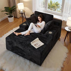CHORRO67 Chaise Lounge Chair Indoor,Oversized Boneless Single Sleeeper Couch Bed,Corduroy Cloud Sofa with 3 Soft Pillows for Livingroom,Bedroom,No Assembly (Black)