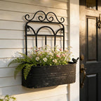 Rustic Metal Wall Planter Vintage Wall Mounted Flower Pot Distressed Wall Hanging Plant Basket Farmhouse Wall Decor for Indoor Outdoor Garden Home Yard (Black)