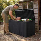 Greesum 110 Gallon Outdoor Storage Box with Lockable Lid, All-Weather Solution for Patio Furniture, Pool Supplies & Garden Tools, Waterproof, UV-Resistant Large Deck Box, Black