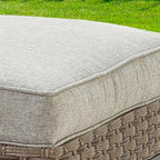 Outdoor Cushioned Ottoman Wicker Patio Furniture Ottoman with Grey Cushion Metal Steel Frame