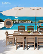 SERWALL 11 Piece Outdoor Dining Set, 84" HDPE Outdoor Table and Chairs for 10，All Weather Patio Furniture Set with Umbrella Hole for Backyard, Garden, Brown