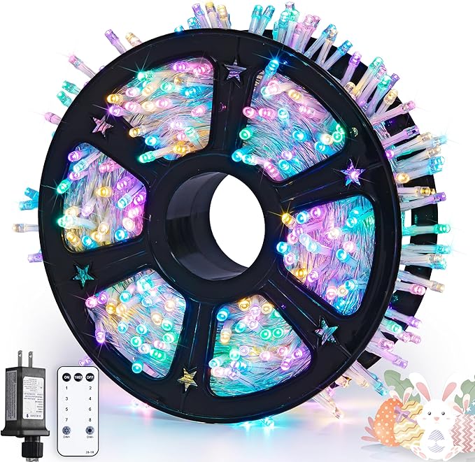 Easter String Lights, 168 ft LED Multicolor Clear Wire with Remote