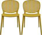 2xhome Set of 2 Patio Dining Chairs | Modern Stackable Outdoor Pool Side Chair | Weather Resistant Plastic for Yard, Porch, Balcony, Kitchen, Yellow