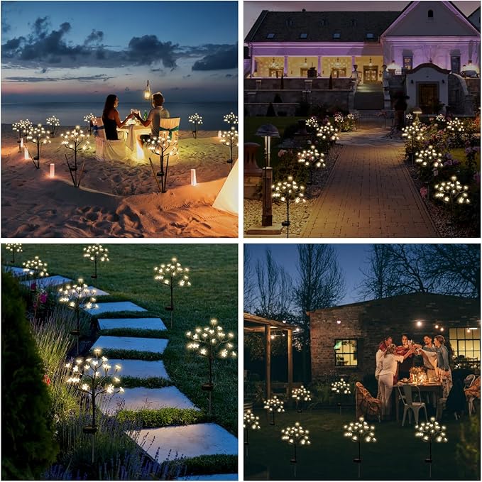 Solar Garden Lights Waterproof, Sola Lights Outdoor Decorative 4Pack,80Led Solar Powered Flowers Garden Decor,Fairy Lights for Yard,Pathway,Outside Decorations,Gardening Gifts for Women Mom
