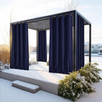NICETOWN Canvas Outdoor Curtains for Paito 2 Panels, Dark Blue, W52 x L84 per Panel - Waterproof & Windproof Sun Shades with Grommet & Back Tab & Rod Pocket, Free Rope Included for Bottom Fixing