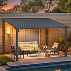 AECOJOY 12' x 10' Outdoor Hardtop Pergola Gazebo for Patio, Large 10x12 Galvanized Steel Heavy Duty Lean to Gazebo, Wall-Mounted Pergolas and Gazebos Clearance, Metal Patio Roof Awnings for Backyard