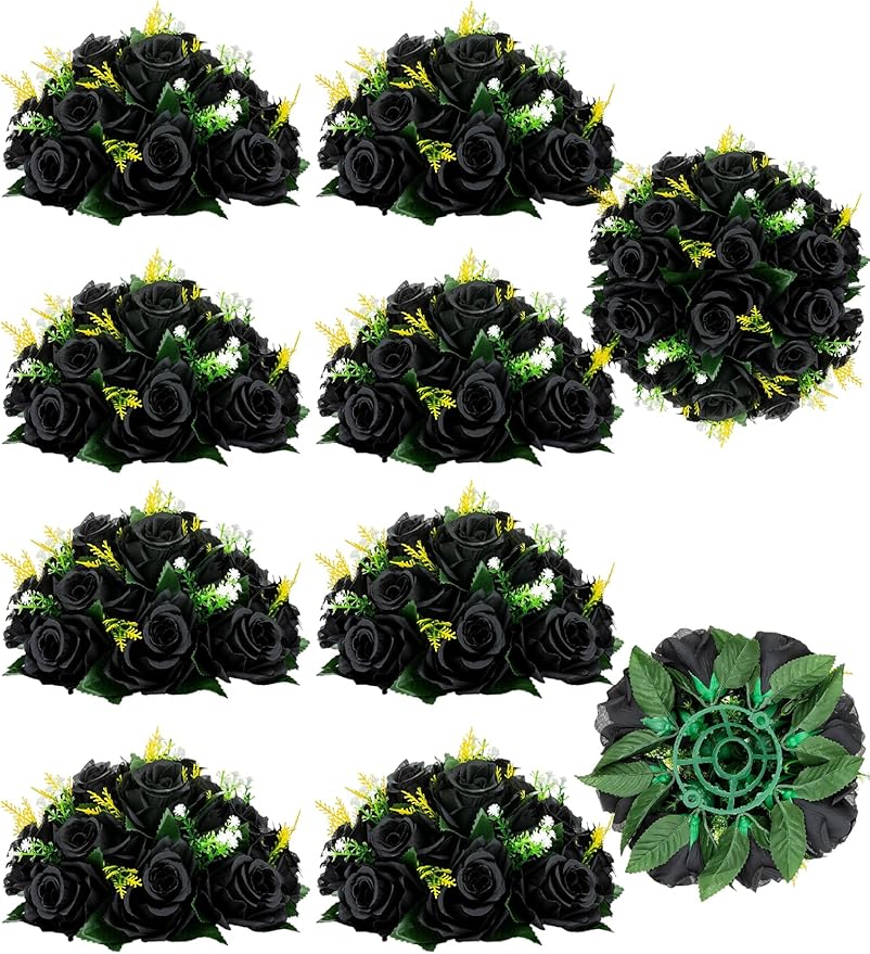 Artificial Rose Flower Balls 10 Pcs Black Silk Wedding Centerpieces