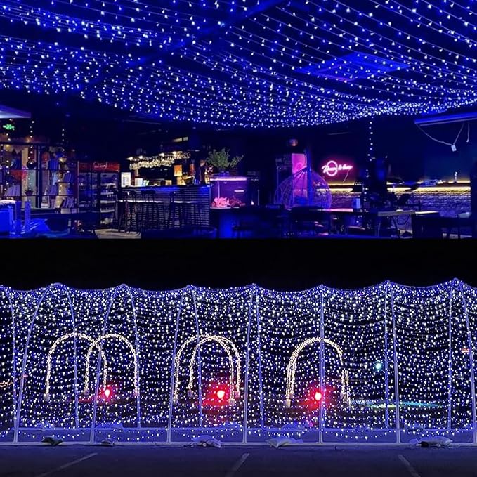String Lights 200 LED 66 ft Outdoor Waterproof, Blue and White