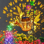 2 Pack Solar Lanterns Outdoor Waterproof,Hummingbird Watering Can Garden Decor,Hanging Solar Path Lights Yard Art,Outside Patio Decorations Gardening Christmas Gifts for Mom Grandma Women (with Hook)
