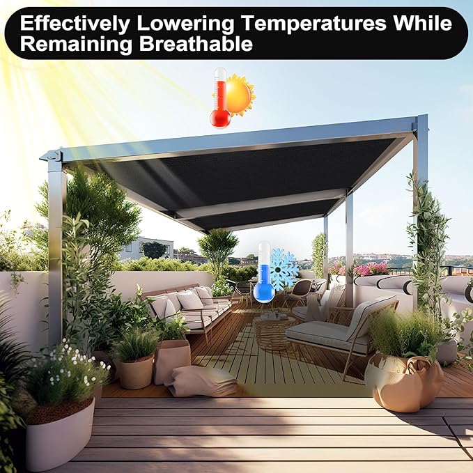 Artpuch 90% Sun Shade Cloth, 10 x 10 FT Pergola Shade Cover Canopy with Grommets, Sun Screen Fabric Tarp for Patio, Outdoor, Garden, Backyard, Black