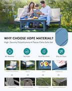 SERWALL HDPE Patio Sofa Set, 4-piece Sectional Outdoor Furniture Set, All Weather Outdoor Couch Set Patio Furniture Set for Deck, Lawn, Blue Frame with Khaki Cushion
