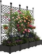 4 PCS Raised Garden Bed with Trellis,63" H Vertical Planter Box with Drainage Holes for Climbing Plants, Patio Privacy Screen & Balcony Garden