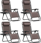 Homall Zero Gravity Chair Patio Folding Lawn Outdoor Lounge Gravity Camp Reclining Lounge Chair with Cup Holder Pillows for Poolside Backyard and Beach Set of 4 (Brown)