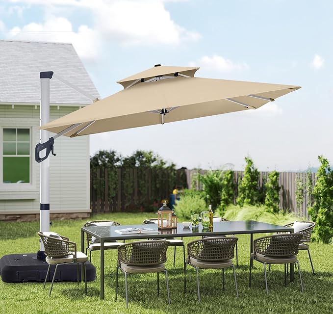 ABCCANOPY Patio Umbrella Cantilever Double Top Outdoor Offset Umbrella with 360° Rotation