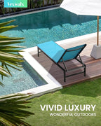 Outdoor Lounge Chair for Pool, Aluminum Chaise Lounge Chairs with 5-Position Recliner, Patio Lounge Chair for Backyard, Poolside, Deck, Lawn (Lakeblue)