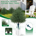 Artificial Norfolk Topiary Cedar Trees with Ground Spike, 2 Pieces Fake Pine Shrubs Bushes, UV Resistant Faux Evergreen Tree Plants for Indoor Outdoor Planters Front Porch