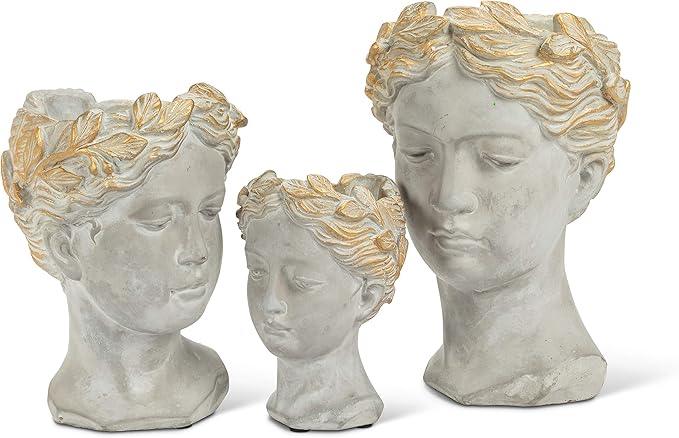 Abbott Collection Aphrodite Head Planter – Large Indoor and Outdoor Planter Pots - Whimsical Woman Statue Head Planter for Flowers and Succulents (Grey/Gold, 10" Tall, 4.5" Opening)