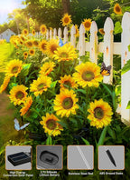 Brightown Outdoor Solar Garden Lights - 4 Pack LED Flower Lights with Larger Sunflowers, Bigger Solar Panel, Waterproof for Outside Yard Patio Garden Decorations