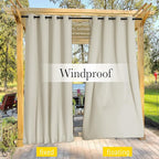 NICETOWN 2 Panels Outdoor Curtains for Patio Waterproof & Windproof, Extra Wide Grommet & Back Tab on Top & Bottom Thermal Insulated Sun Blocking Drapes with Rope for Gazebo, Beige, W100 x L108
