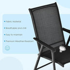 Giantex Set of 2 Patio Folding Chairs, Portable Outdoor Dining Chairs with Armrest for Porch Camping Pool Beach Deck Lawn Garden, Metal Frame, Black