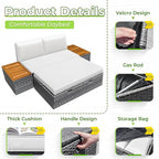 Greesum Outdoor Daybed Set Multifunctional Wicker Lounge Bed Furniture with Two Side Tables, Cushions, Storage Bench for Porch Lawn Patio Beach, OneSize, White