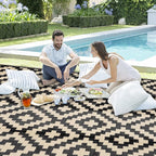 SAND MINE Waterproof Outdoor Rug 9x12 ft, Plastic Reversible Rug, Modern Area Rug, Large Floor Mat for Outdoors, RV, Patio, Backyard, Deck, Picnic, Beach, Camping