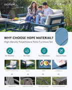 SERWALL HDPE Patio Conversation Set, 6-piece Sectional Outdoor Furniture Set, All Weather Outdoor Couch Set Patio Furniture Set for Deck, Lawn, Blue Frame with Beige Cushion
