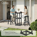 Ciokea 3 Pcs Compact Outdoor Bar Set, Space-Saving Round Bistro Set with 2 Backless Saddle Stools & Storage Shelf, All-Weather HDPE High-Top Table Set for Small Balcony, Patio and Poolside, Black