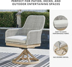 Signature Design by Ashley Seton Creek Cottage Nuvella Weather Resistant Fabric Outdoor Swivel Dining Chair with Cushion, Set of 2, Light Brown & Light Gray