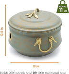 Sedona Hose Pot with Lid, Brass Accents, holds up to 100-Feet of Hose By Good Directions