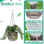 Meanplan 4 Pcs Self Watering Hanging Planter Indoor 6.5 Inch Hanging Baskets for Plants Outdoor Plastic Flower Pot with 3 Hooks Chains Drainage Holes for Garden Home, Medium Size(Gray)
