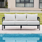 Outdoor Couch Aluminum Patio Furniture, 3-Seat All-Weather Metal Modern Patio Sofa with Washable Thick Cushion for Garden/Backyard/Porch, White