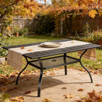 VINGLI 59" Rectangle Patio Table for 6, Metal Outdoor Dining Table with Umbrella Hole, All-Weather Steel Patio Dining Table Outdoor Table for Lawn, Garden, Backyard, Black (L59 xW35)
