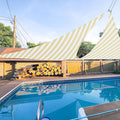 E&K Sunrise 7' x 7' x 7' Sun Shade Sail Triangle Canopy Shade Cover UV Block for Patio Backyard Garden Outdoor (Beige White Strip)