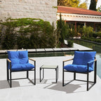Outdoor Wicker Patio Furniture Set, Rattan Sectional Sofa Set with Thick Cushions (Blue, 3 Piece Conversation Set)