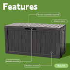 ROJIK Outdoor Storage Housing Deck Box - Waterproof Patio Furniture, Garden Tools, Cushions, Pool Accessories Storage Bench with Lockable Lid and Side Handles (Black 90 Gal)