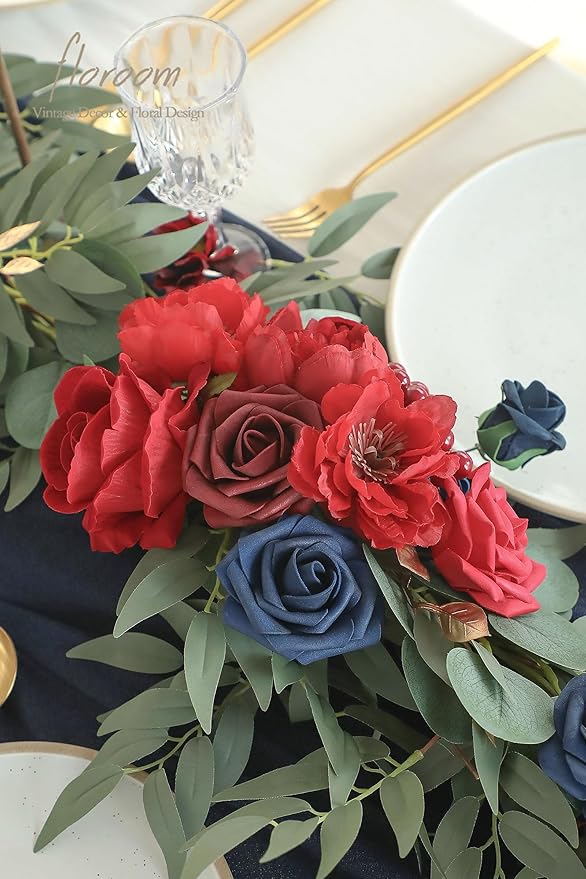 Artificial Flower Garland, 6ft Faux Silk Eucalyptus Vine in Dark Red