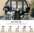 PIZZELLO 3-Piece Patio Swivel Bar Set with 37" Height Propane Round Firepit Table and High Swivel Stools Chair Set of 2, Outdoor High Top Bistro Set for Poolside, Garden, Balcony(Black)