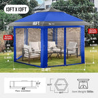 CROWN SHADES 13x13 Pop Up Gazebo with Mosquito Nettings, Patented Center Lock 6-Sided Portable Gazebo, 300D Silver-Coated Fabric UV Resistant, Pop Up Canopy Tent for Patio, Party, Blue&Light Grey