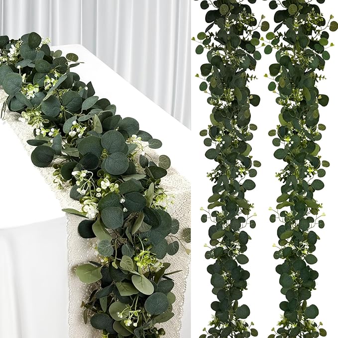 Artificial Eucalyptus Garland 2-Pack, 6 Ft Green with Shapeable Wire