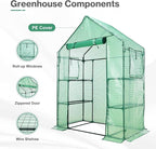 Aoodor Walk-in Greenhouse with 4 Shelves, 4.7×2.5×6.4 ft Outdoor Garden Plant House with PE Cover for Growing Vegetables, Flowers, Herbs