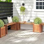 Giantex Set of 2 Outdoor Bench with Raised Garden Beds, 4-in-1 Wood Seat with Teak Oil Finish, Planter Boxes with Open-Ended Base, Garden Bench Seat for Porch Balcony Lawn Yard, DIY Assembly