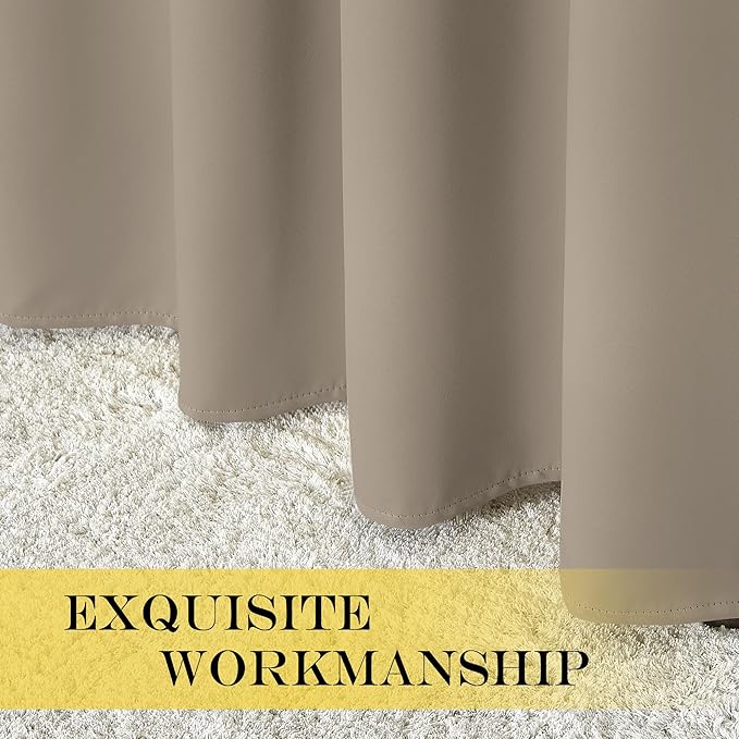 NICETOWN Taupe Blackout Curtains for Bedroom/Living Room 132 Inch Length - Thermal Insulated Room Darkening Grommet Top Window Curtains (100 by 132 - Inch, 1 Panel)