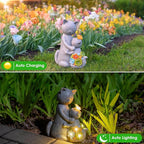 Solar Garden Statues Loving Cat Figurine Lights for Outside, Yard Decorations Outdoor, Garden Decor Unique Mothers Day Birthday Housewarming Gifts for Mom, Women, Lover