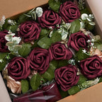 Artificial Flowers Pew Decor, Set of 10 Burgundy with Ribbon Ties