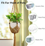 USLAI Macrame Plant Hanger Indoor Outdoor, Fits 3 to 6.5 inch Pots, Hanging Planter Holder with Beads and Tassels, Boho Home Decor, 35+35 Inch, Brown (POTS NOT Included)