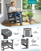 SERWALL Outdoor Rocking Chair, HDPE Patio Rocking Chair All-Weather Porch Rocker for Balcony, Yard, Dark Gray